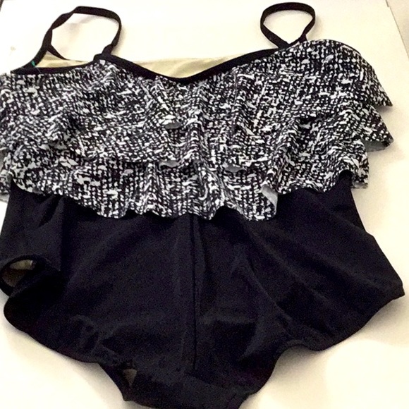 maxine Swim Maxine One Piece Minimizer Black Ruffle Top Swimsuit